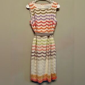 Trina Turk Cream & Rainbow Tiered Tassel Dress Size 4